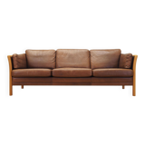 Brown leather sofa, Danish design, 1970s, production: Denmark