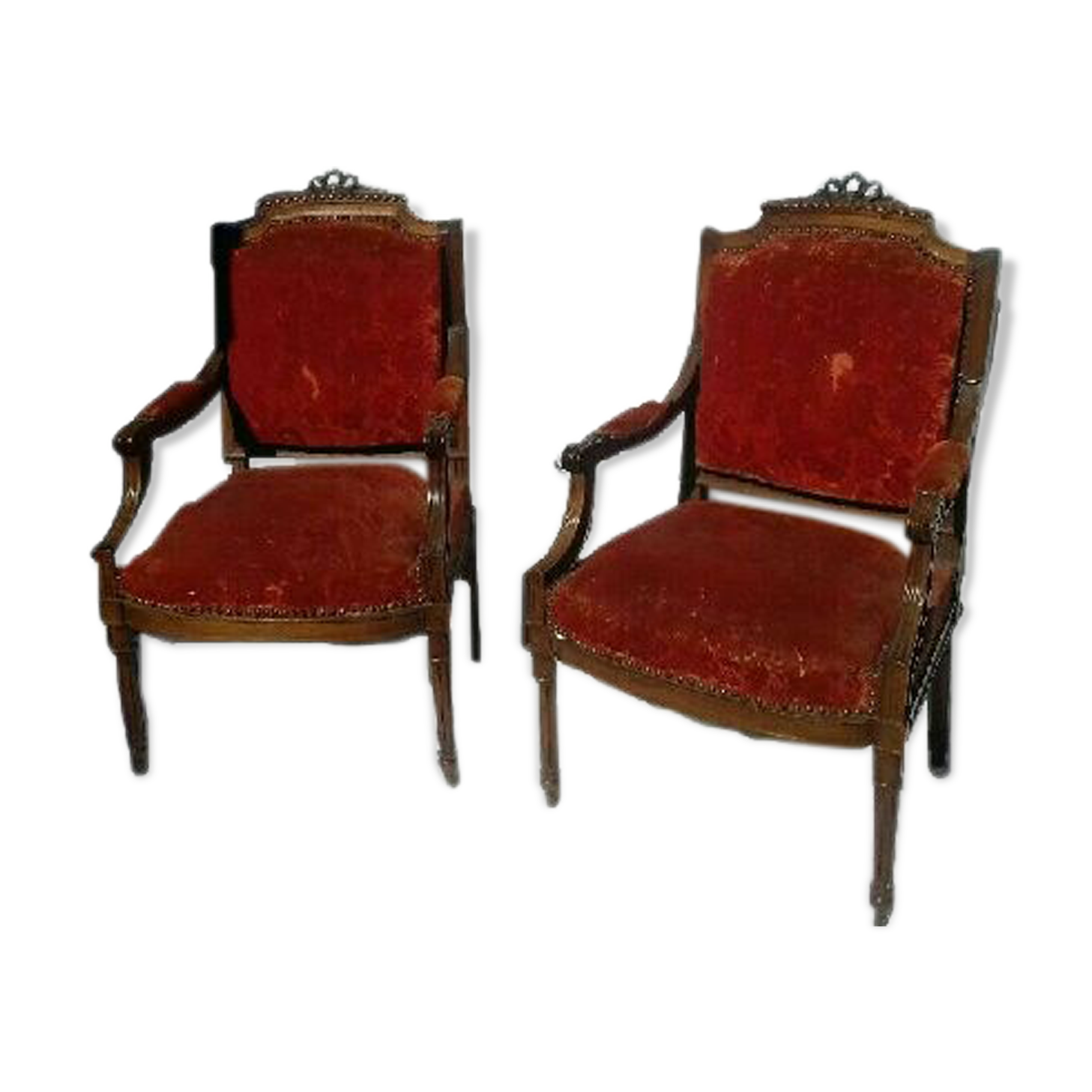 Pair of Louis XVI style red armchairs