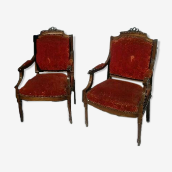 Pair of Louis XVI style red armchairs
