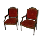 Paire de Fauteuils style Louis XVI rouge