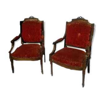 Pair of Louis XVI style red armchairs