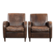 Elegant set of two sheepskin leather armchairs with beautiful round shapes