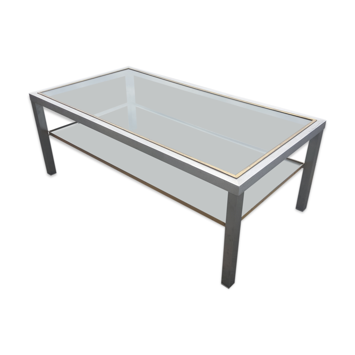 Steel coffee table, bronze and translucent glass circa 1970