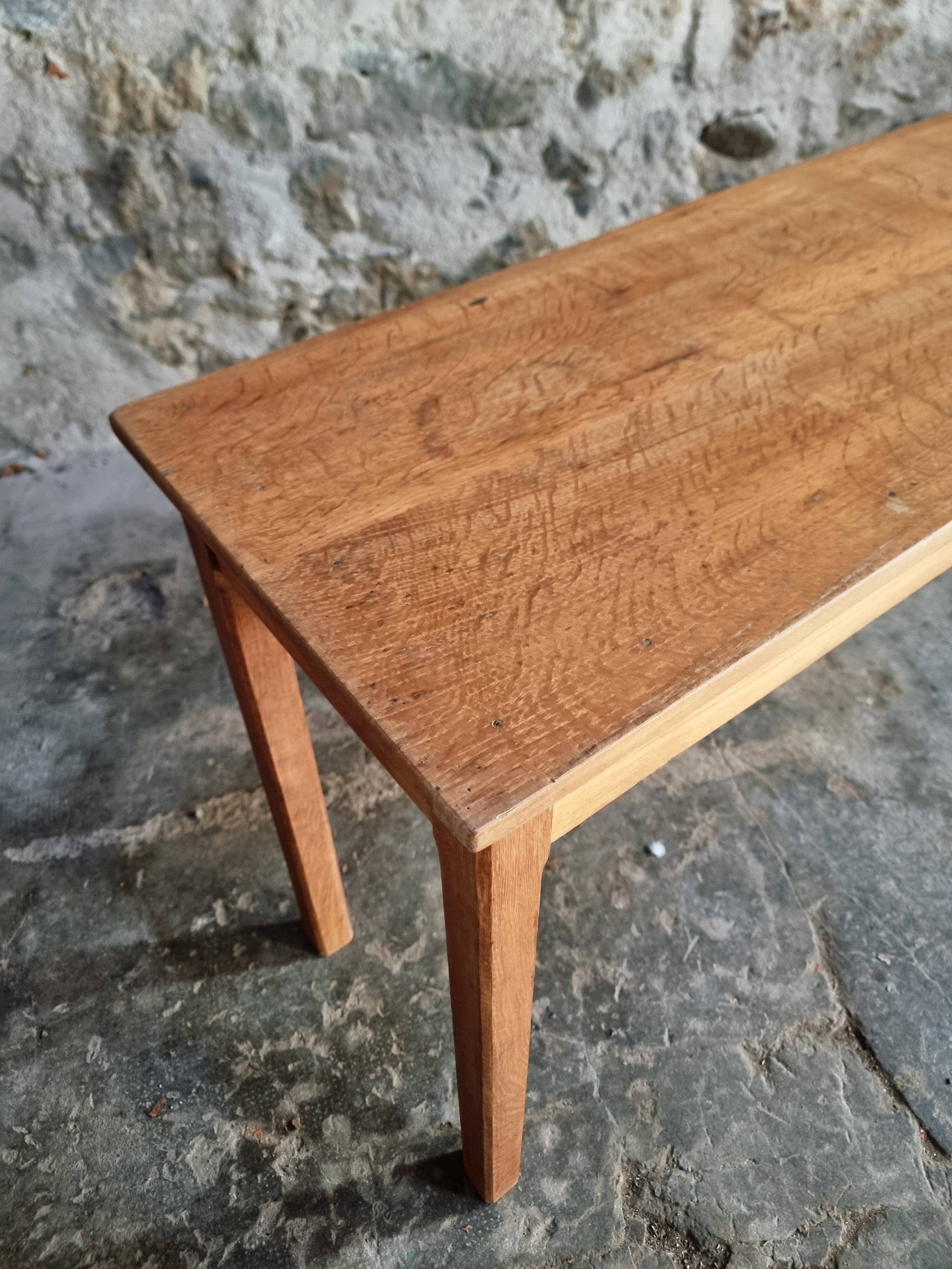 Old French oak console – Long and narrow farmhouse table 241 cm – Vichy hospital workshop from the 1950s