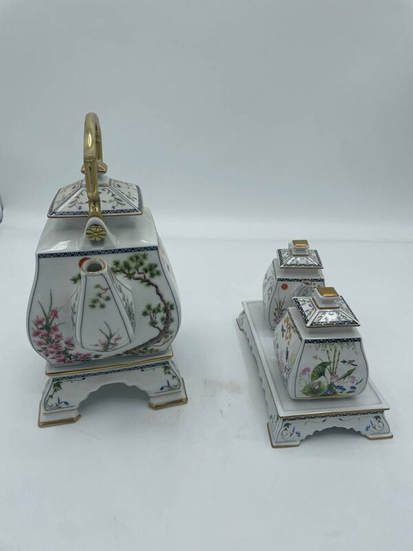 Franklin Mint théière, sucrier et petit pot de crème, porcelaine 1986