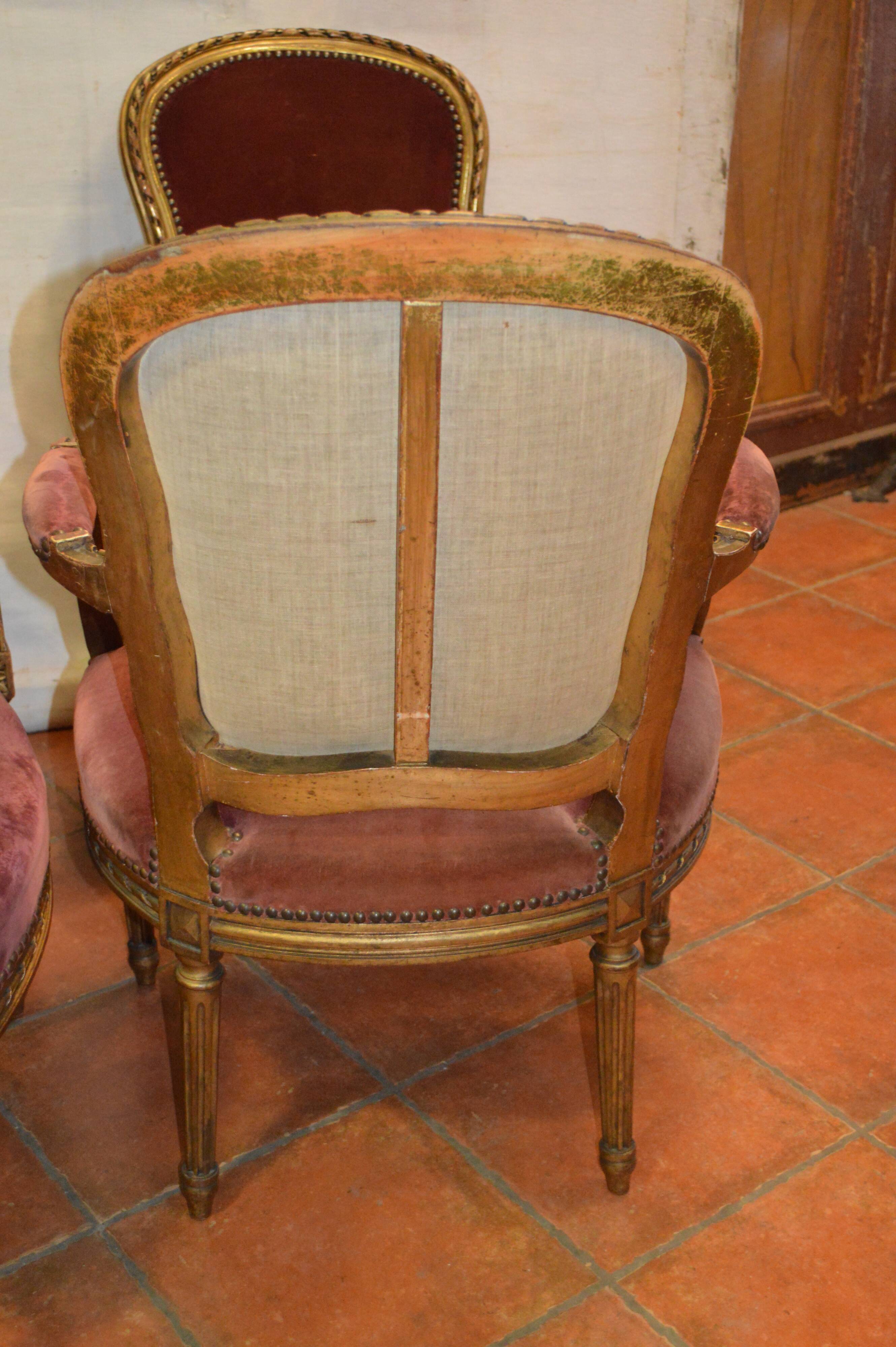 Bergères gilded wooden armchairs style LOUIS XV x 4