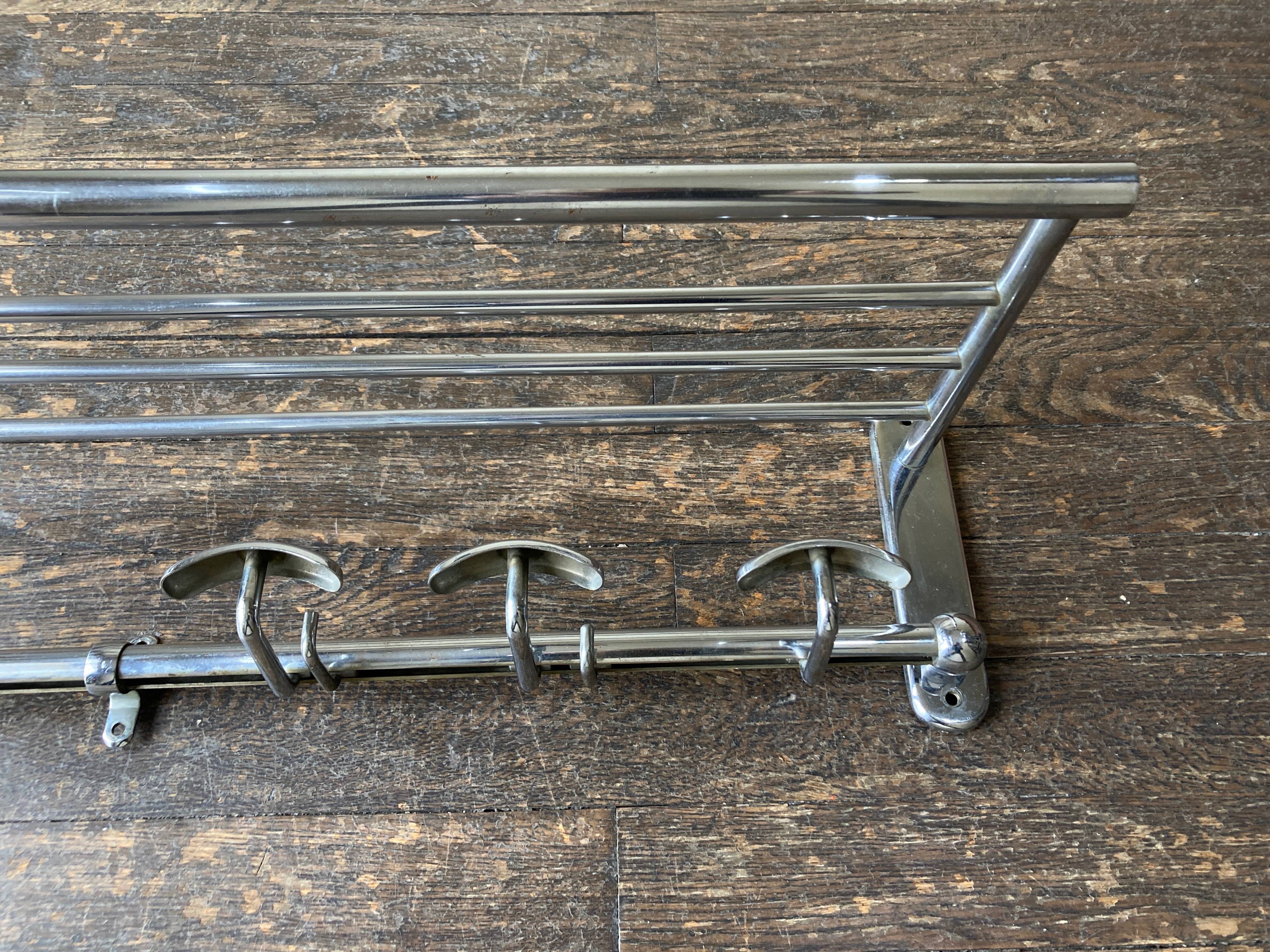 1950s chrome bathroom coat rack with shelf