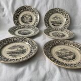 6 old dessert plates Old and Johnston Bordeaux 19th century Médoc and its castles