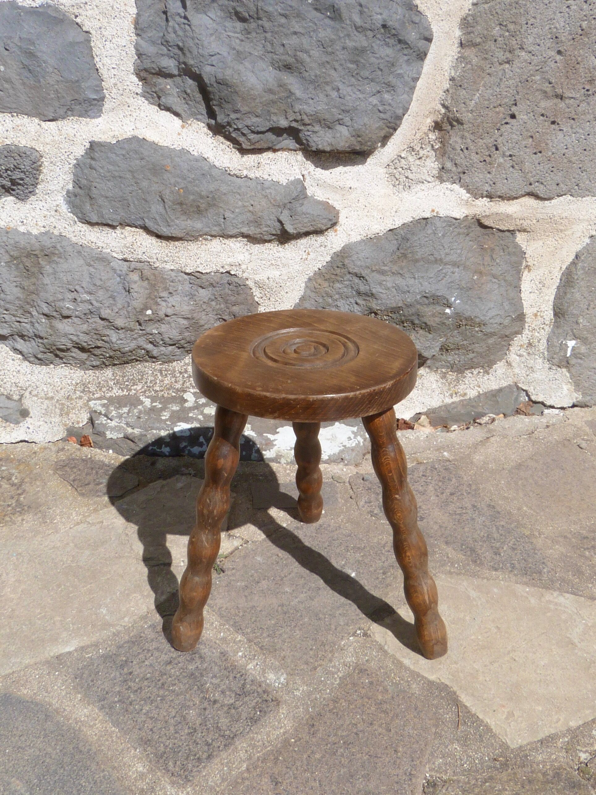 Tripod stool in turned wood
