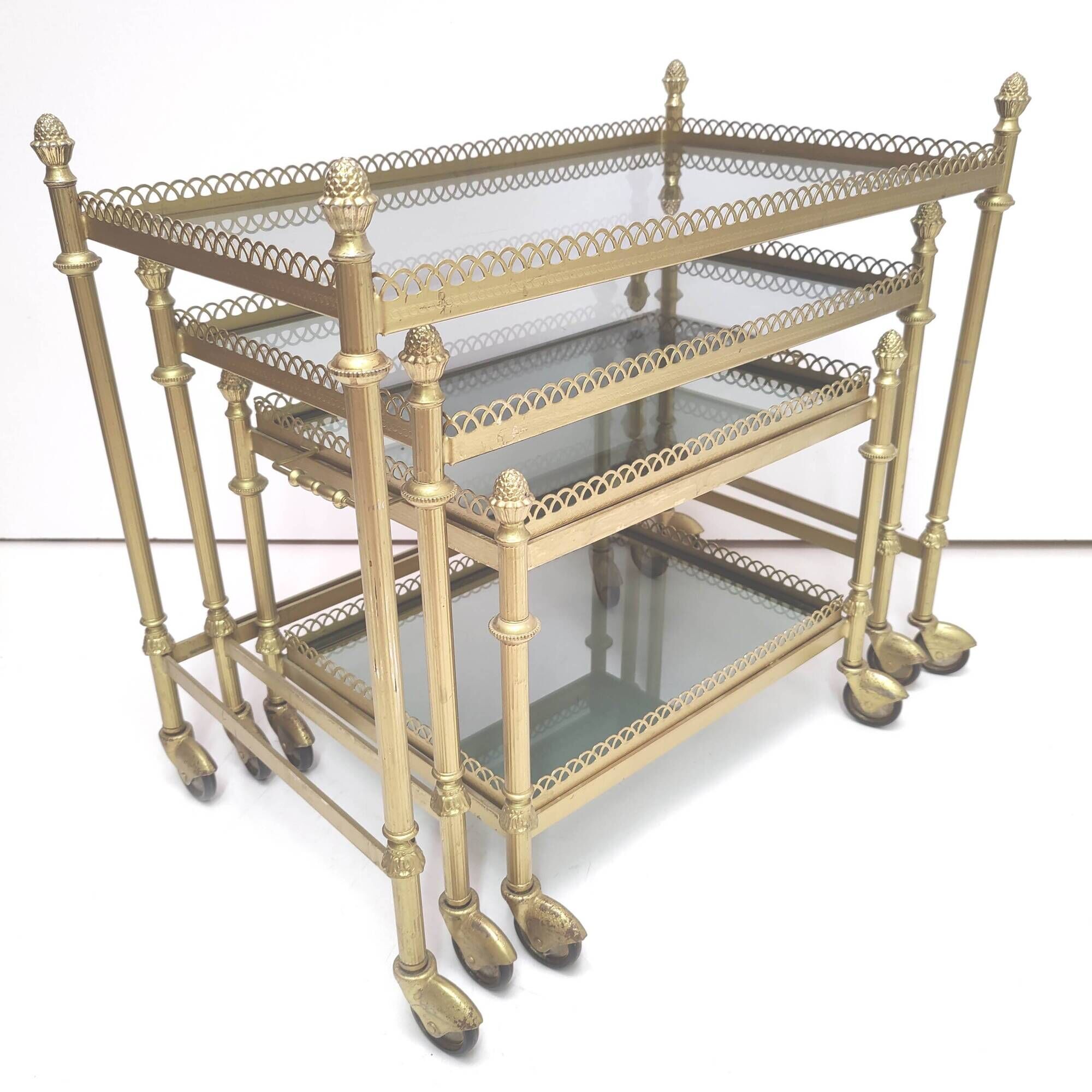 Desserts nesting tables gilded metal and smoked glass