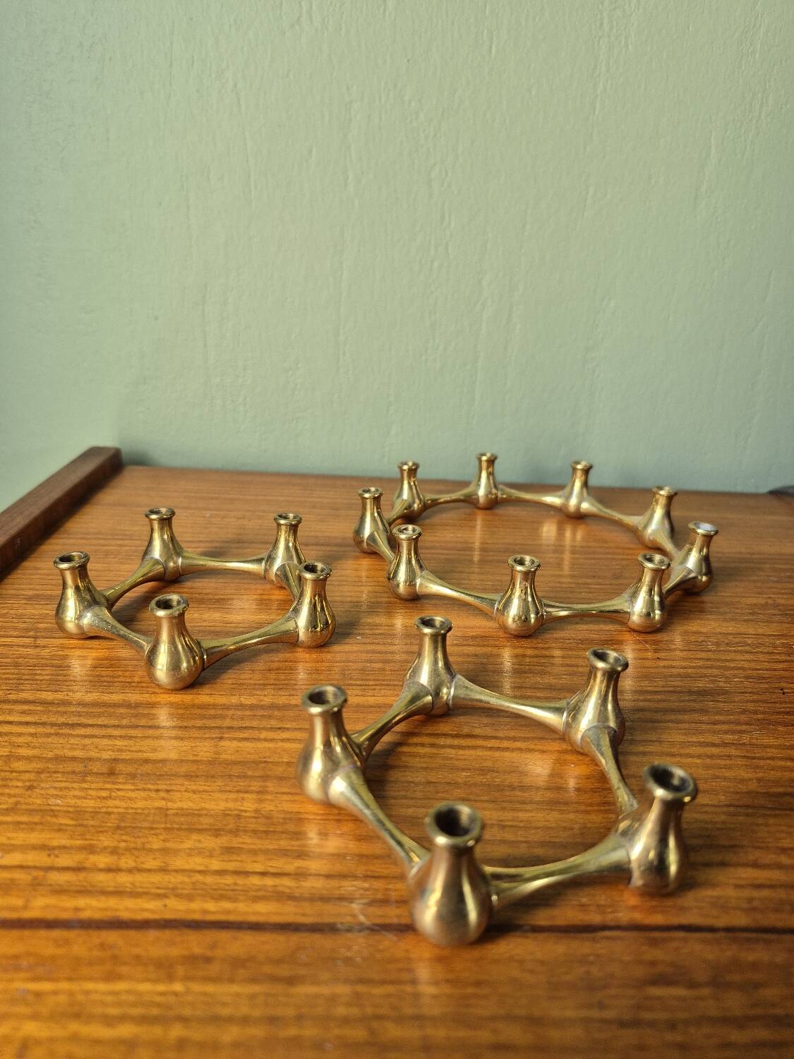 Vintage set 3 Danish Design brass candle holder by Jens Quistgaard