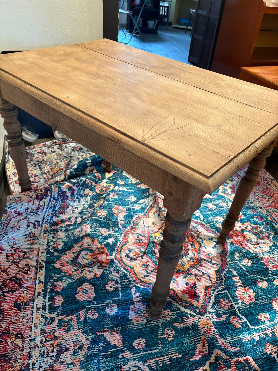 Raw wood farmhouse table