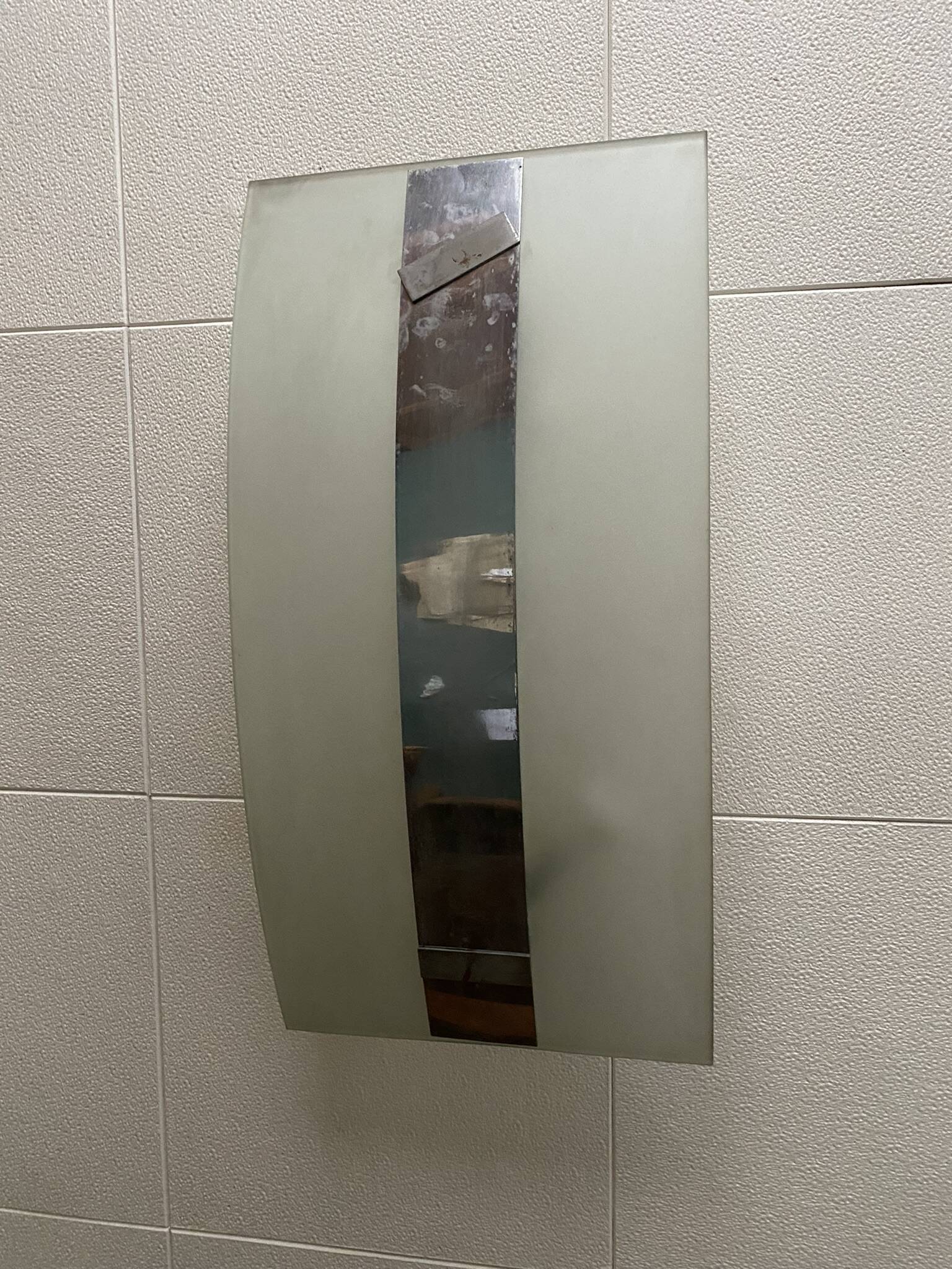 Rectangular ceiling light / chandelier in sandblasted glass and vintage Art Deco chrome