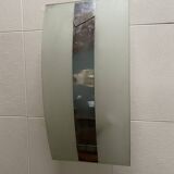 Rectangular ceiling light / chandelier in sandblasted glass and vintage Art Deco chrome