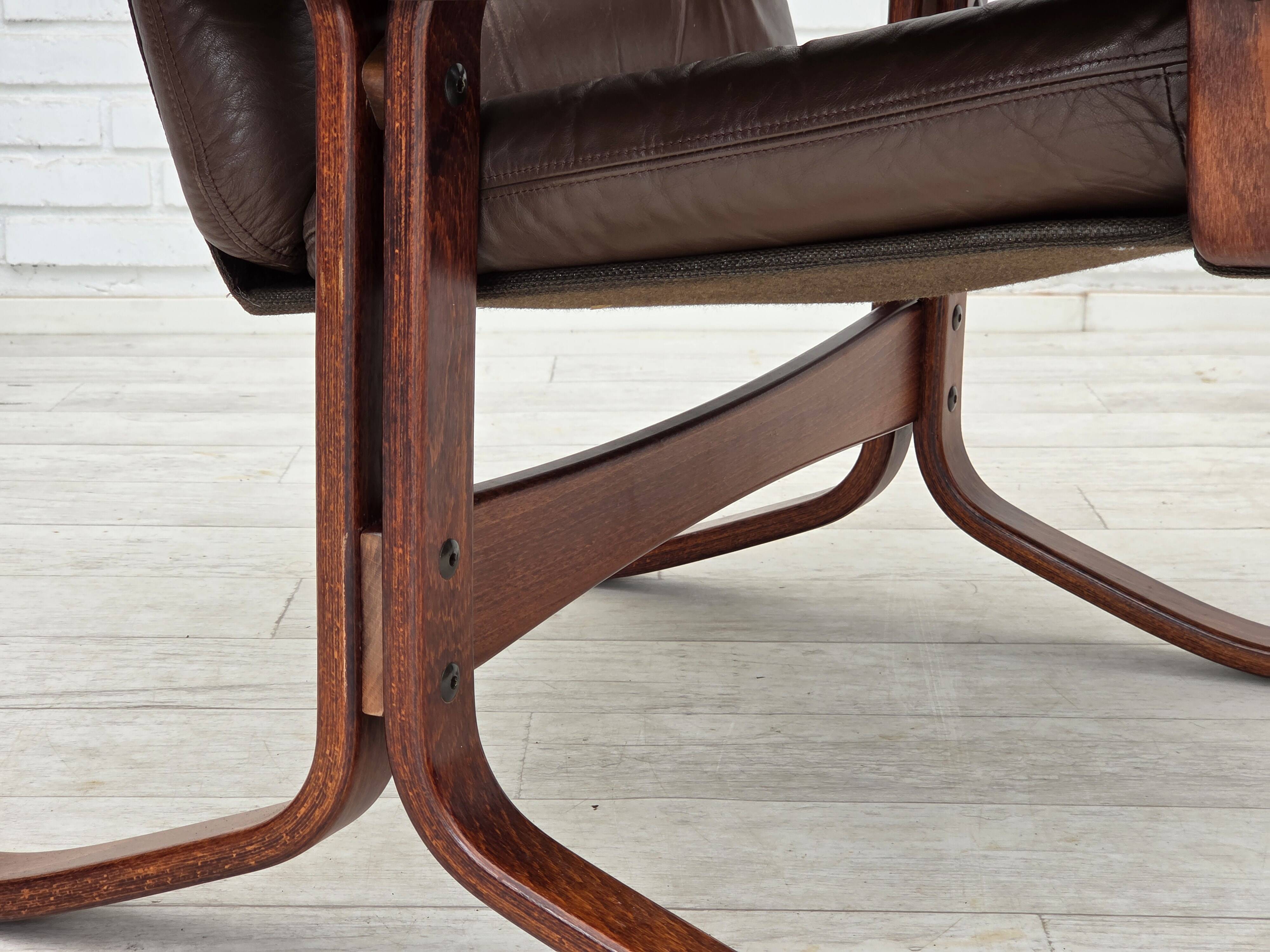 1970s, Norwegian armchair by Jon Hjortdal, furniture leather, bent wood.