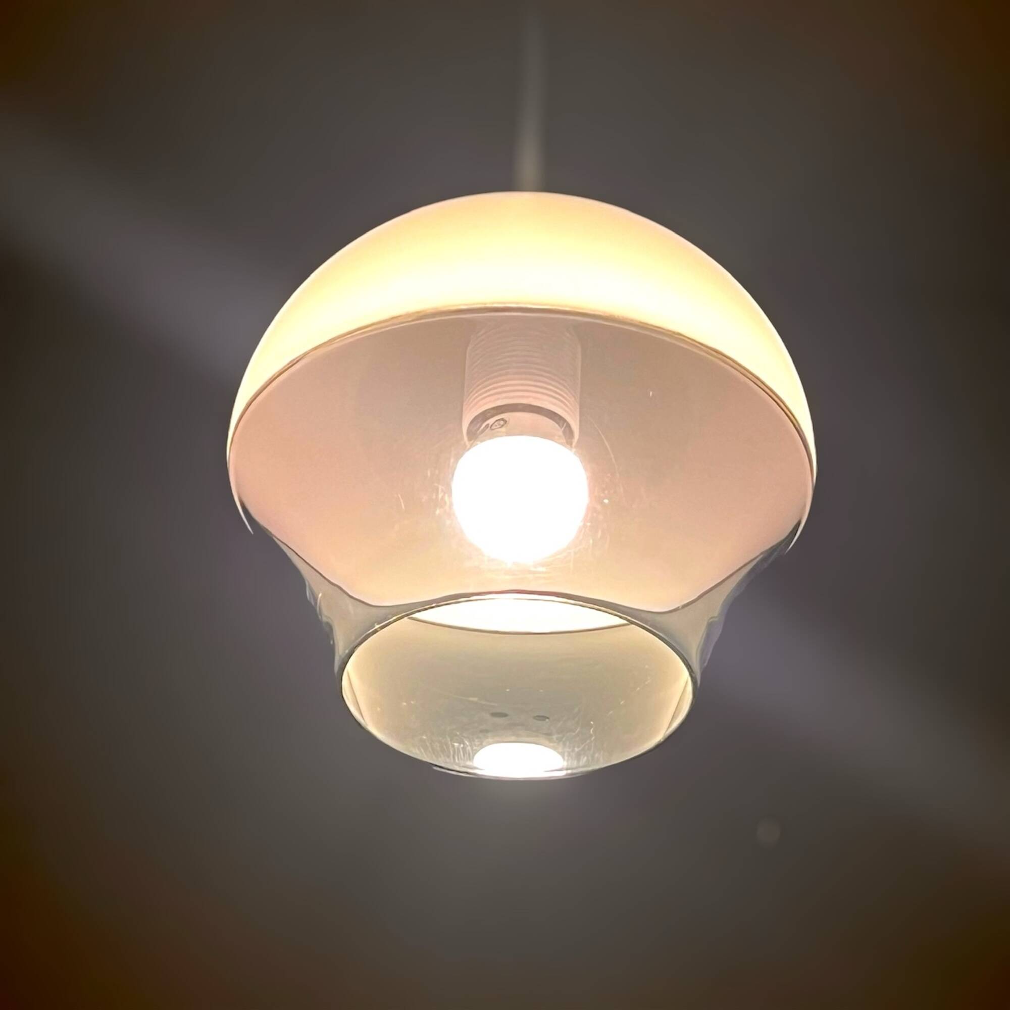 70s space age ufo lamp – vintage dual-color acrylic pendant light made in italy