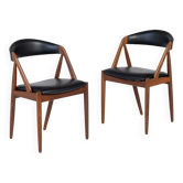 Leather Chairs in Teak by Kai Kristiansen, Denmark, 1960s, Set of 2