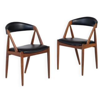 Leather Chairs in Teak by Kai Kristiansen, Denmark, 1960s, Set of 2