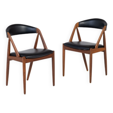 Leather Chairs in Teak by Kai Kristiansen, Denmark, 1960s, Set of 2
