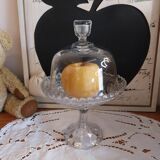 Ancien plateau sur pied en verre