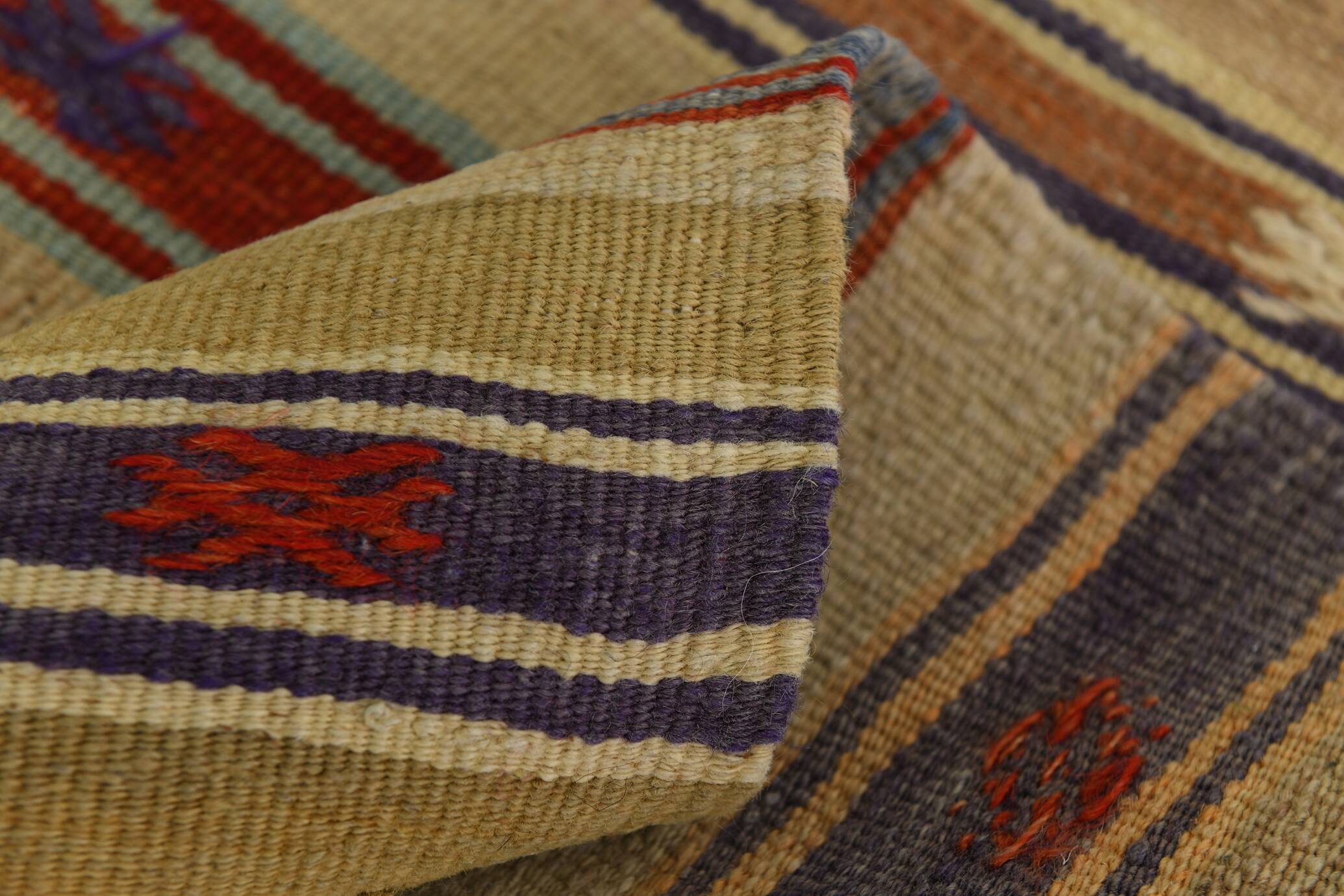 Red & Cream Striped Kilim Rug, 150x260Cm