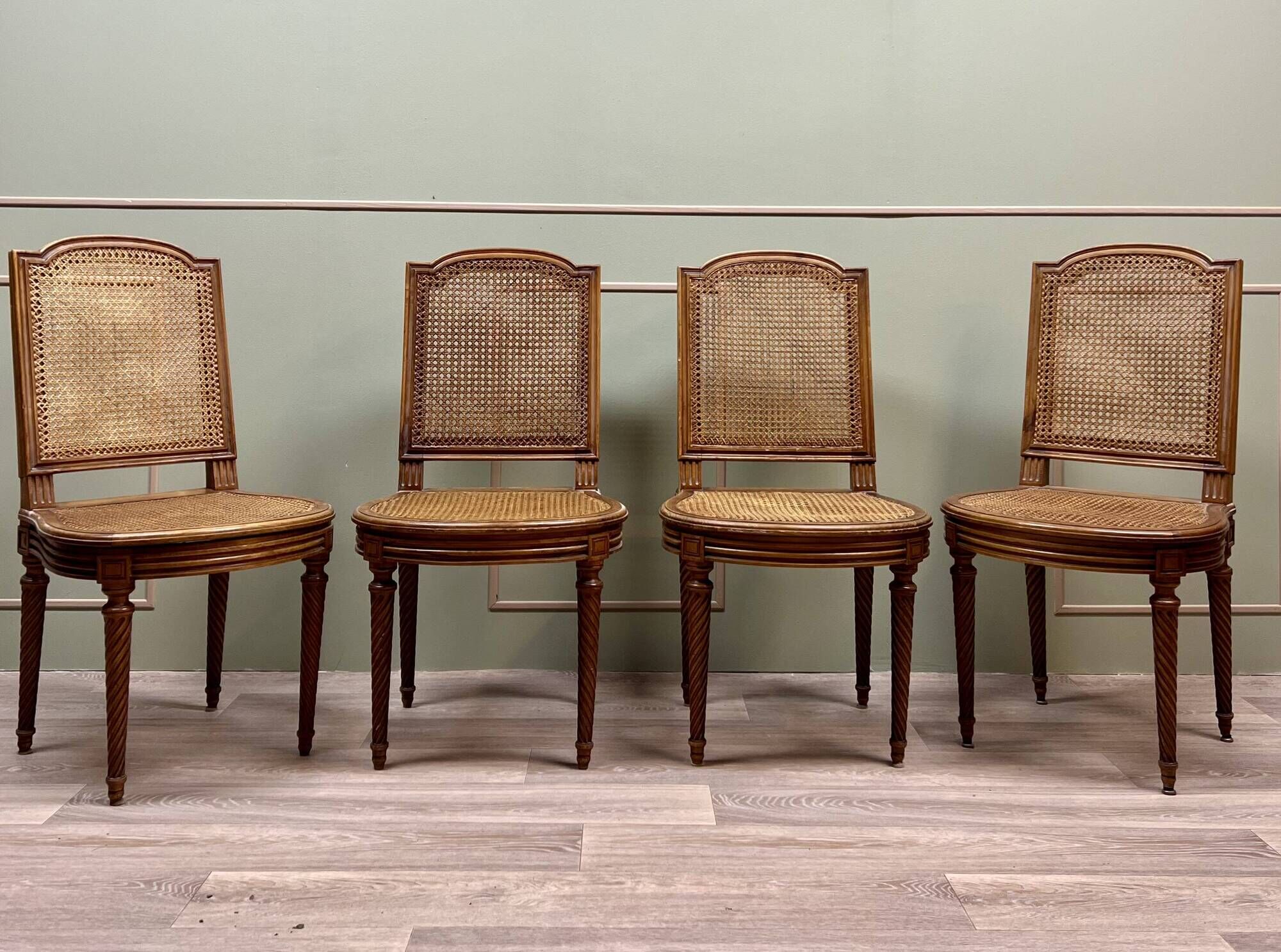 Suite Of Four Cane Chairs In Louis XVI Style Natural Wood