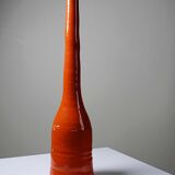 Bright orange mid-century decorative bottle lamp base glazed pottery.