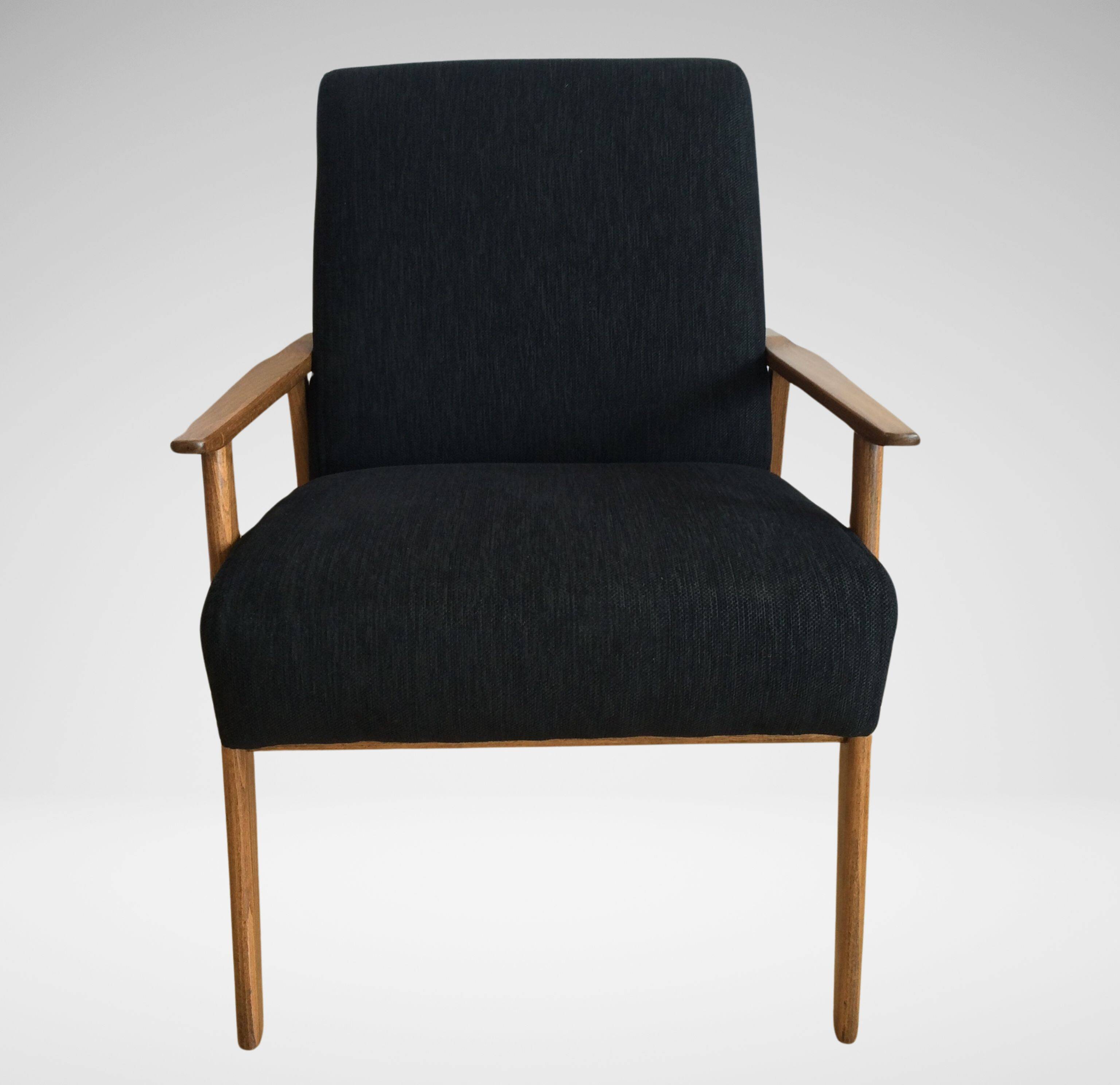 Vintage Mid Century Reupholstered Armchair in Black Fabric
