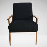 Fauteuil restauré en tissu noir, milieu XXème