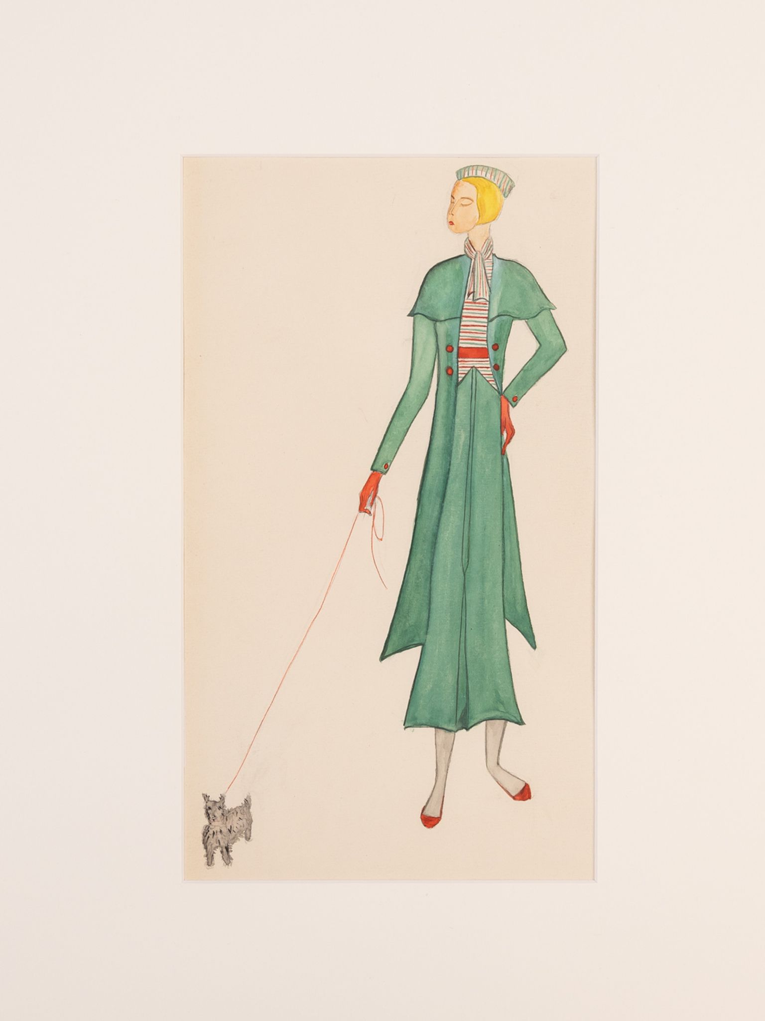 Art Déco Fashion Illustration V, Gouache on Paper, 123 x 58 cm