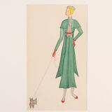 Art Déco Fashion Illustration V, Gouache on Paper, 123 x 58 cm