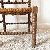 Vintage corner chair in turned oak and straw