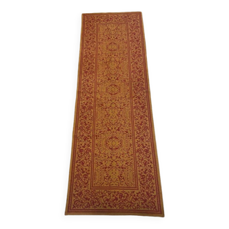 Ancien tapis brodé d'entrée de couloir passage intérieur coton