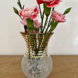 Vase vintage en verre granité blanc et doré