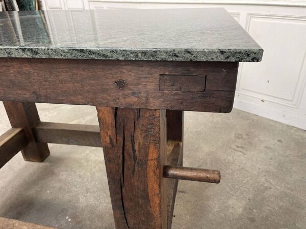 Ancien ilot de travail 1930 en chêne et granit