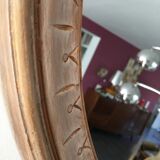 Large round mirror frame patinated wood 70 cm