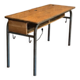 1960s double school table in oak and steel