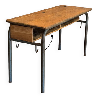 Double school table 1960 in oak and steel