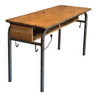 1960s double school table in oak and steel