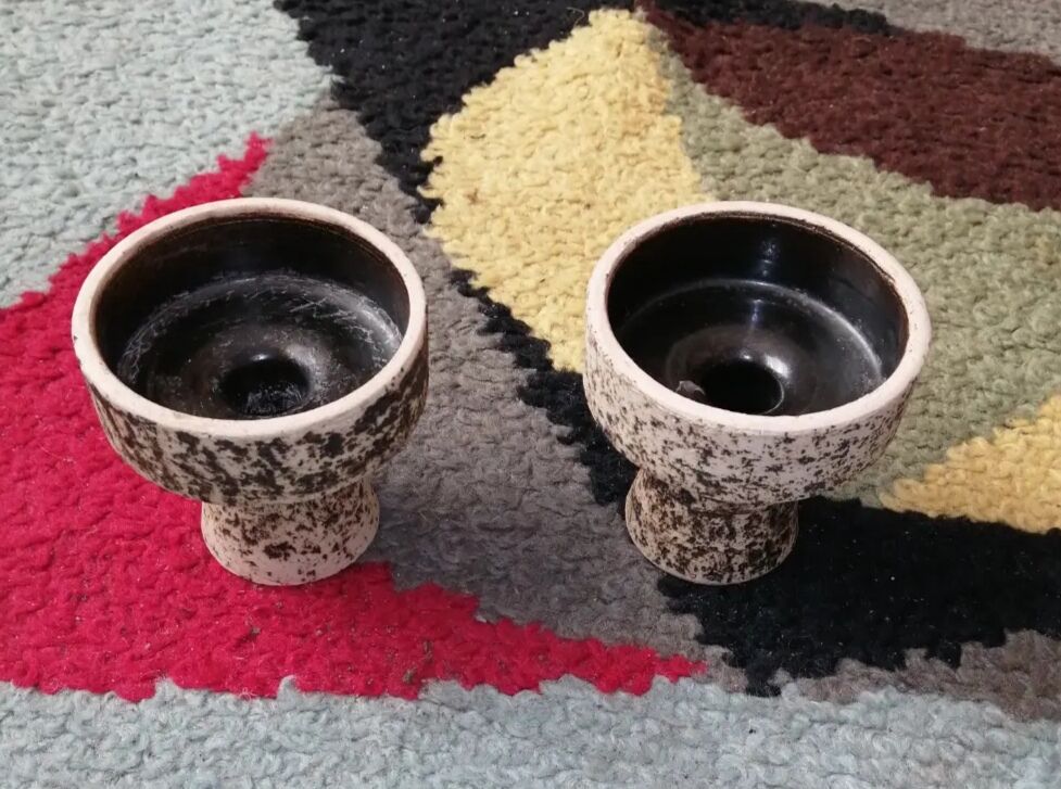 Pair of small ceramic candle holders Structured by Pieter Groeneveldt 1960's