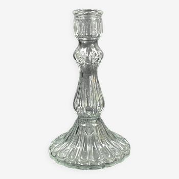 Bougeoir ancien en verre moulé tendance 22,5 cm