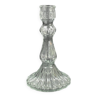 Bougeoir ancien en verre moulé tendance 22,5 cm