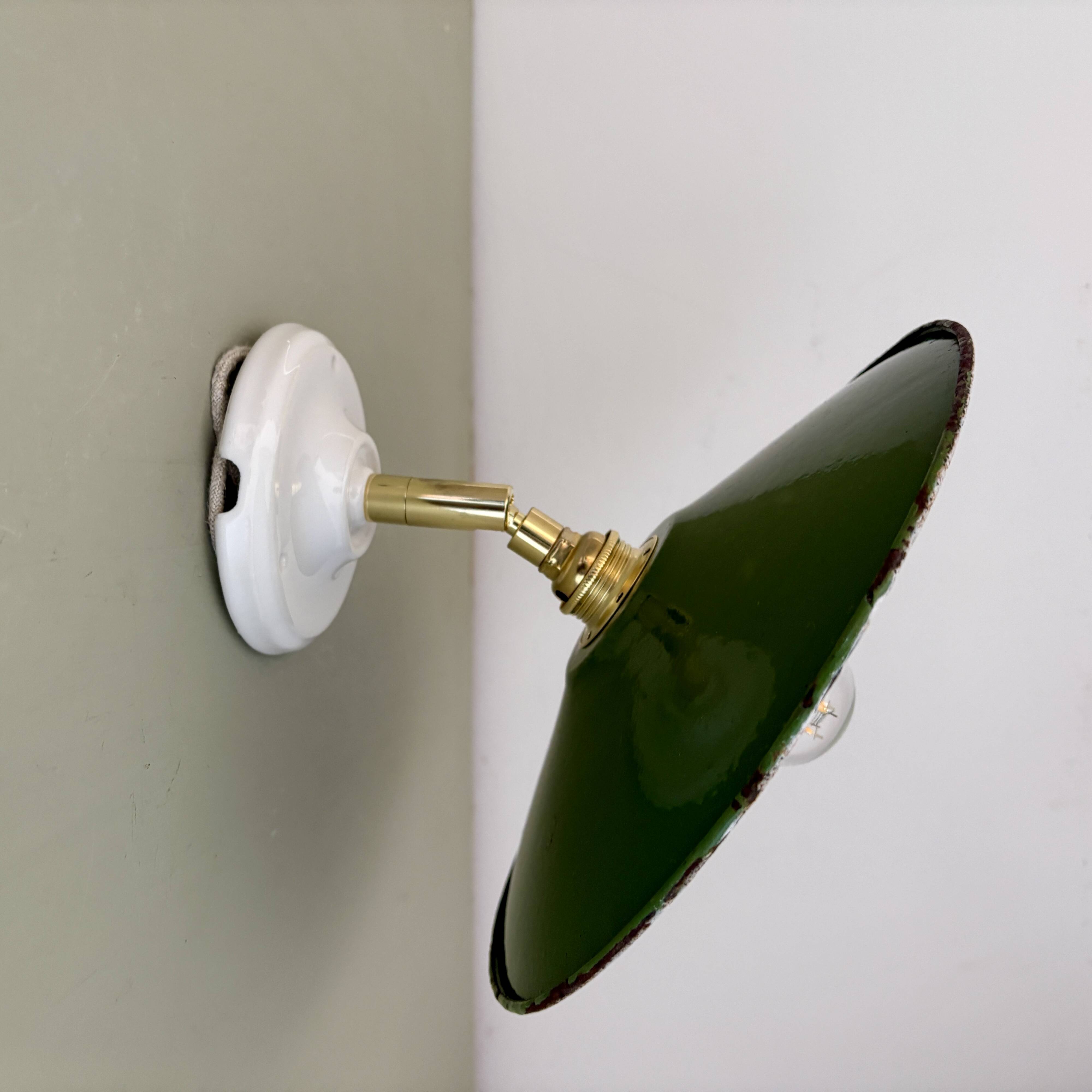 Vintage wall lamp with green and white enamelled sheet metal shade