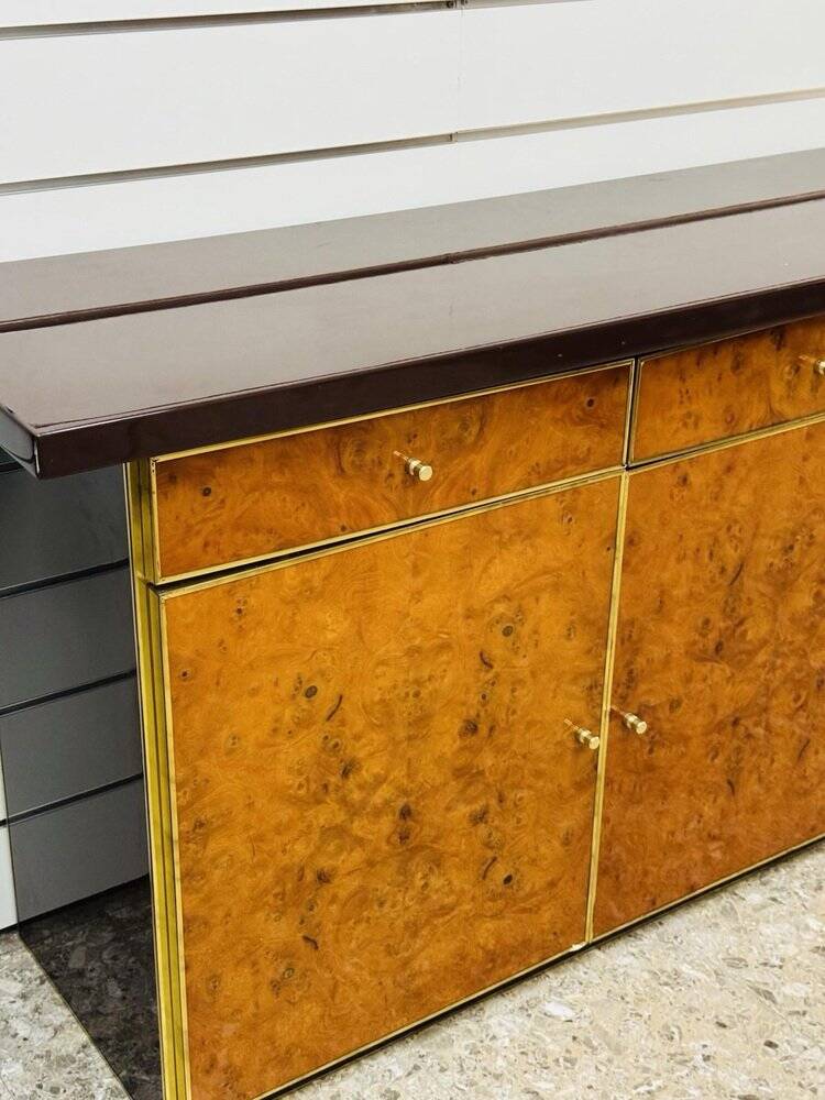 Modernist Sideboard in Radica and Gilded Metal, 1970s