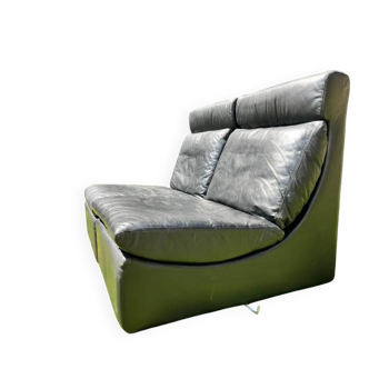 Pair of two black leather modular sofa chairs by Walter Knoll, Germany, 1970s