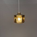 Lamp with outer shade of green glass and inner shade of clear double corrugated crystal glass