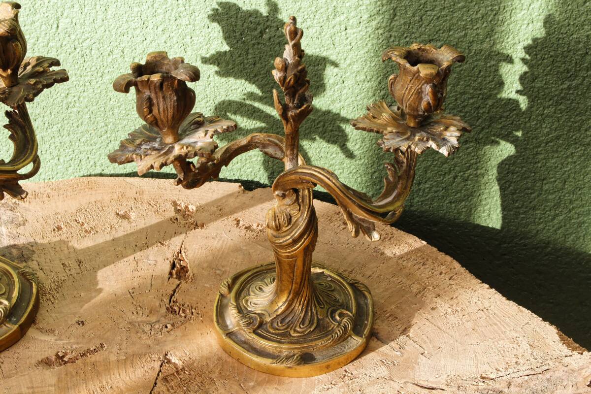 Pair of bronze candlesticks, rococo, 2 lights