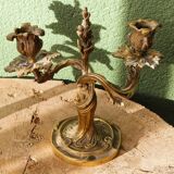 Pair of bronze candlesticks, rococo, 2 lights