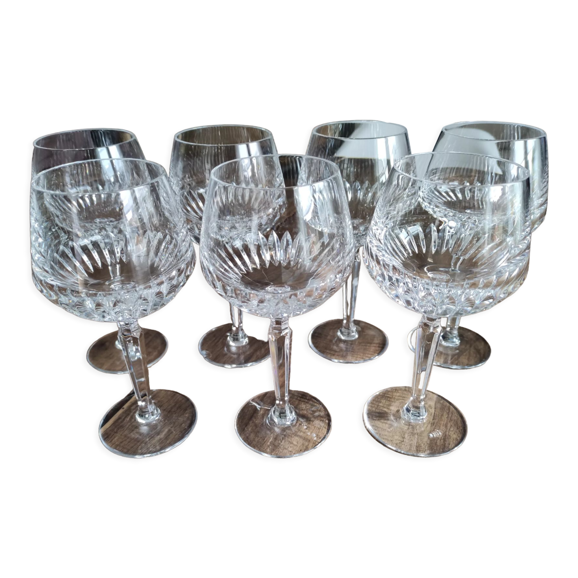 Set of 7 cut crystal wine glasses