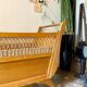 Children's bed in wood and wicker woven on wheels 1960